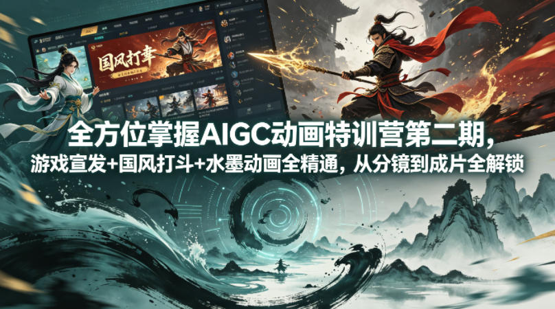 全方位掌握AIGC动画特训营第二期，游戏宣发+国风打斗+水墨动画全精通，从分镜到成片全解锁-藏宝阁