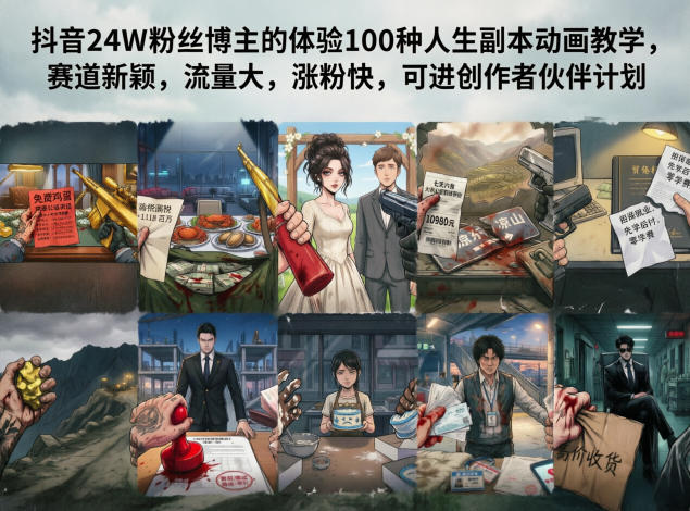 抖音24W粉丝博主的体验100种人生副本动画教学，赛道新颖，流量大，涨粉快，可进创作者伙伴计划-藏宝阁