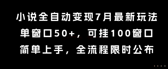 小说全自动变现7月玩法，单窗口50+，可挂100窗口，简单上手，全流程限时公布【揭秘】-藏宝阁
