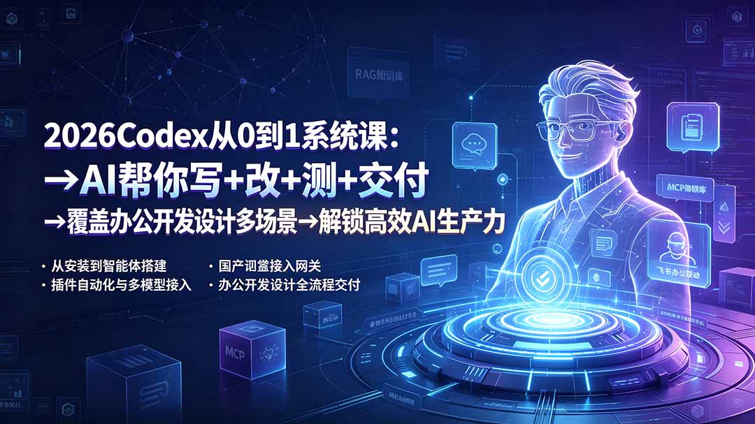 2026Codex从0到1系统课：→AI帮你写+改+测+交付→覆盖办公开发设计多场景→解锁高效AI生产力-藏宝阁
