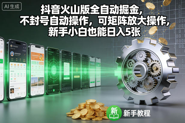 抖音火山版全自动掘金，不封号自动操作，可矩阵放大操作，新手小白也能日入5张【揭秘】-藏宝阁