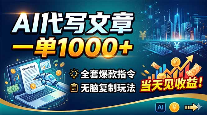 AI代写文章，一单1000+，全套爆款指令+无脑复制玩法，当天见收益！-藏宝阁