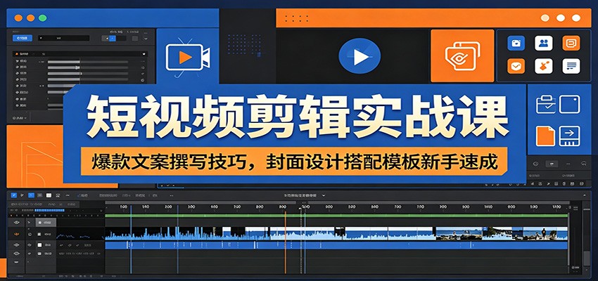 短视频剪辑实战课：爆款文案撰写技巧，封面设计搭配模板新手速成-藏宝阁