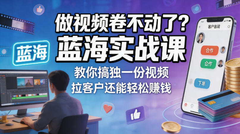 做视频卷不动了？蓝海实战课教你搞独一份视频，拉客户还能轻松賺钱！【原创双语字幕】-藏宝阁