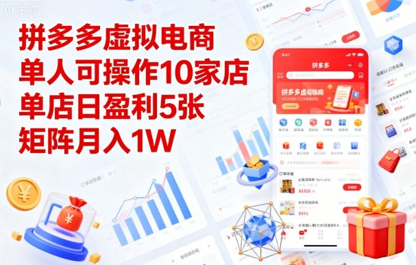 拼多多虚拟电商，单人可操作10家店，单店日盈利5张，矩阵月入1W+【揭秘】-藏宝阁
