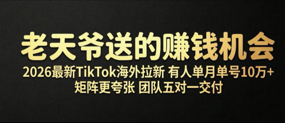 老天爷送的賺钱机会！2026最新TikTok海外拉新，有人单月单号10W+，矩阵更夸张，团队交付【揭秘】-藏宝阁