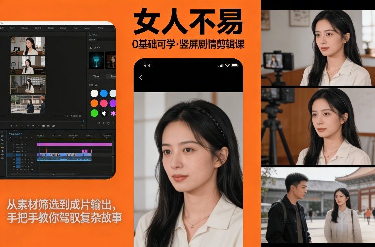 0基础可学！《女人不易》竖屏剧情剪辑课，从素材筛选到成片输出，手把手教你驾驭复杂故事-藏宝阁