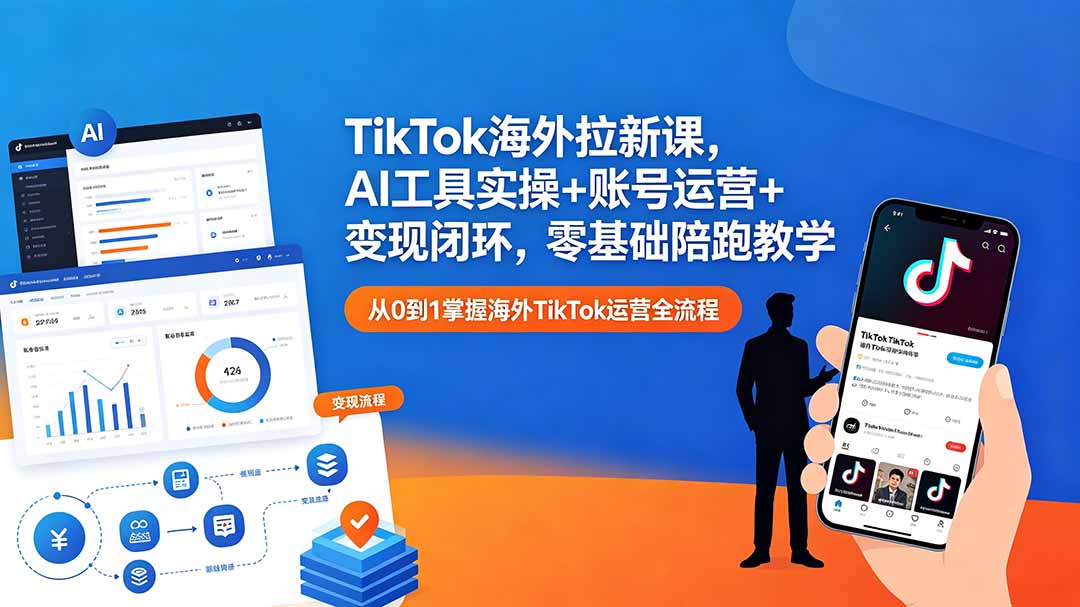 TikTok海外拉新课，AI工具实操+账号运营+变现闭环，零基础陪跑教学-藏宝阁