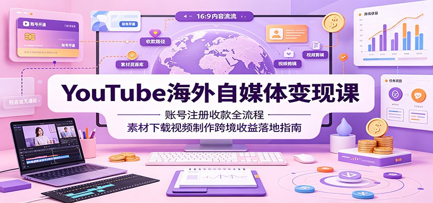 YouTube海外自媒体变现课：账号注册收款全流程，素材下载视频制作跨境收益落地指南-藏宝阁
