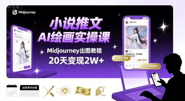 小说推文干货分享之AI绘画MJ出图实操课，用Midjourney做小说推文，20天挣2w-藏宝阁