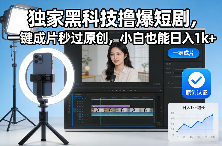 独家黑科技撸爆短剧，一键成片秒过原创，小白也能日入1k+【揭秘】-藏宝阁
