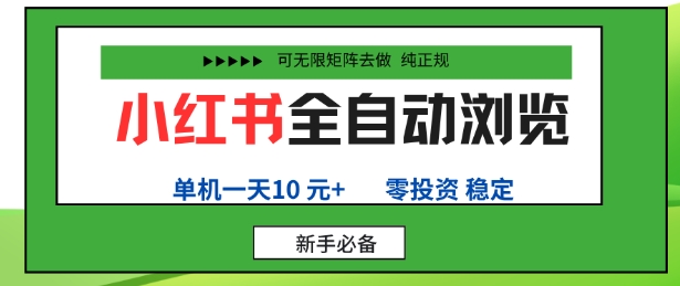 小红书全自动浏览项目，零投资，全程手机去跑，单账号一天10米+，可无限矩阵去做【揭秘】-藏宝阁