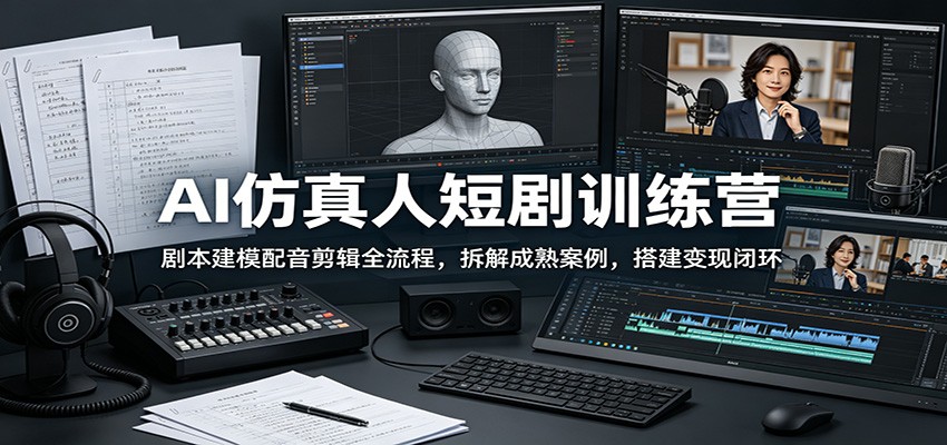 AI仿真人短剧训练营：剧本建模配音剪辑全流程，拆解成熟案例，搭建变现闭环-藏宝阁