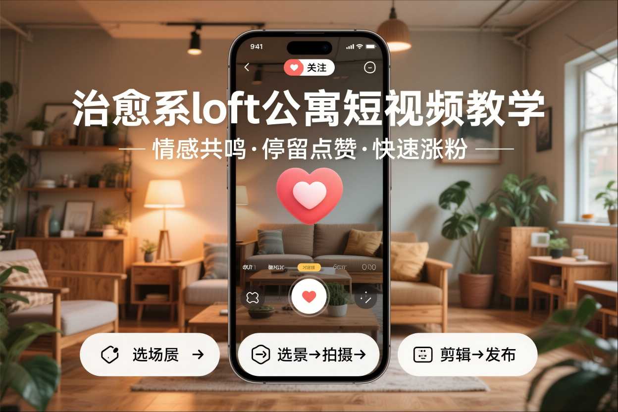 治愈系loft公寓短视频制作教学，情感共鸣引停留点赞关注，快速起号涨粉-藏宝阁