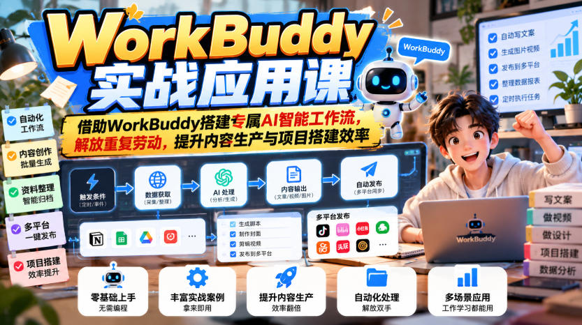 WorkBuddy实战应用课，借助WorkBuddy搭建专属AI智能工作流，解放重复劳动，提升内容生产与项目搭建效率-藏宝阁