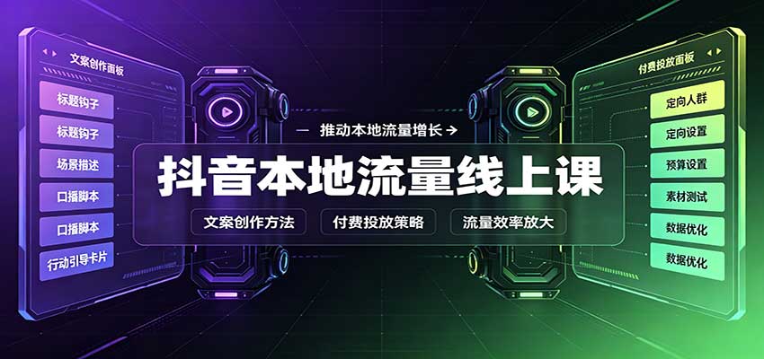 抖音本地流量线上课：账号搭建拍摄剪辑，文案创作与付费投放教学-藏宝阁