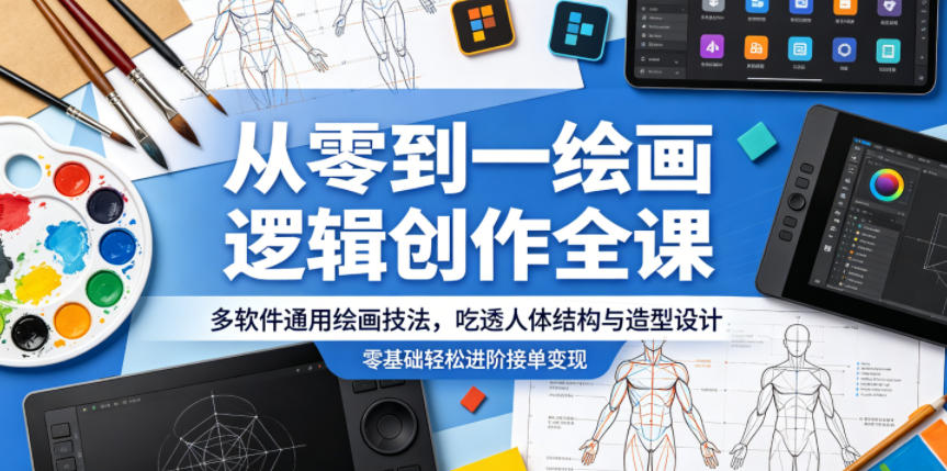 从零到一绘画逻辑创作全课，多软件通用绘画技法，吃透人体结构与造型设计，零基础轻松进阶接单变现-藏宝阁