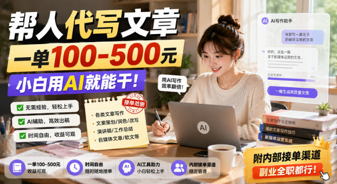 帮人代写文章，一单100-500，小白用AI就能干，附内部接单渠道，副业全职都行【揭秘】-藏宝阁