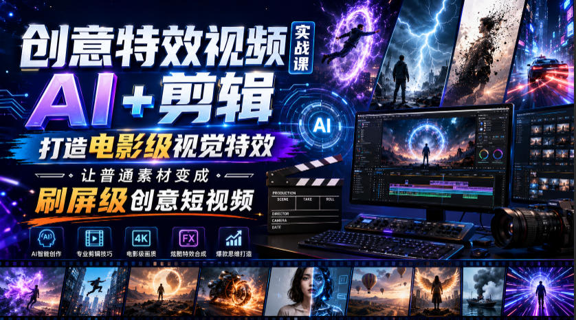 创意特效视频实战课，AI+剪辑打造电影级视觉特效，让普通素材变成刷屏级创意短视频-藏宝阁
