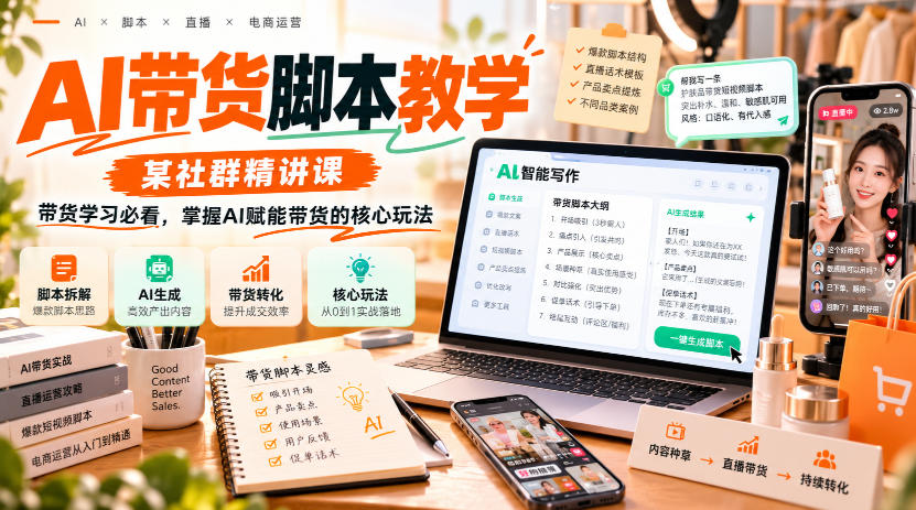 AI带货脚本教学，某社群精讲课，带货学习必看，掌握AI赋能带货的核心玩法-藏宝阁