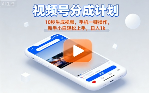 视频号分成计划懒人玩法，10秒生成视频，手机一键操作，新手小白轻松上手，日入1K【揭秘】-藏宝阁