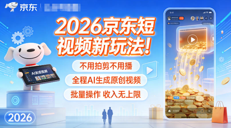 2026京东短视频新玩法！不用拍剪不用播，全程AI生成原创视频，批量操作收入无上限-藏宝阁