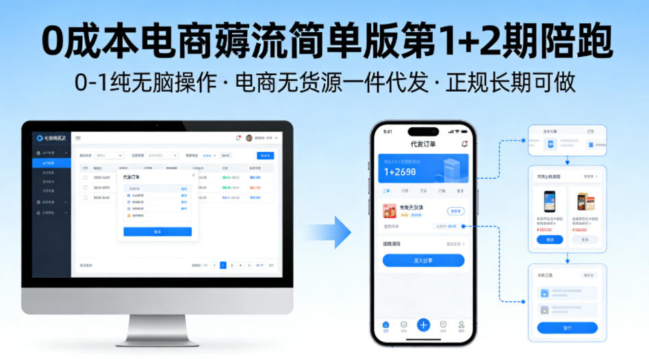 0成本电商薅流简单版第1+2期陪跑，0-1纯无脑操作，电商无货源一件代发，正规长期可做-藏宝阁
