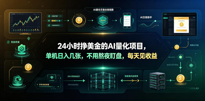 24小时挣美金的AI量化项目，单机日入几十美刀，不用熬夜盯盘，每天见收益【揭秘】-藏宝阁