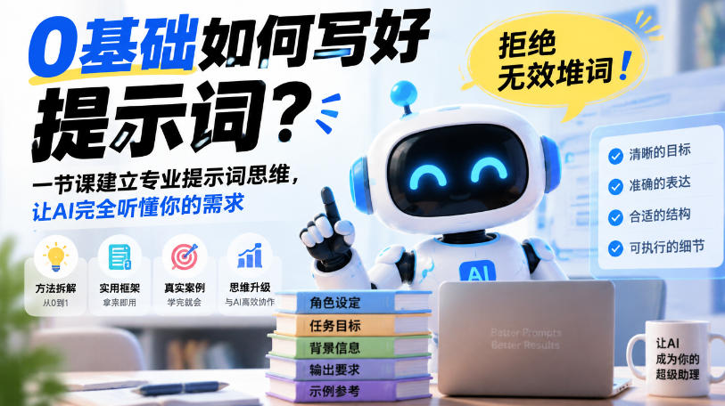 0基础如何写好提示词，拒绝无效堆词！一节课建立专业提示词思维，让AI完全听懂你的需求-藏宝阁