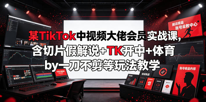 某TikTok中视频大佬会员实战课，含切片假解说+TK开中+体育by一刀不剪等玩法教学-藏宝阁