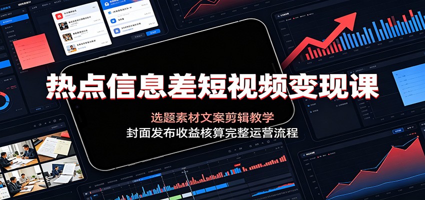 热点信息差短视频变现课：选题素材文案剪辑教学，封面发布收益核算完整运营流程-藏宝阁