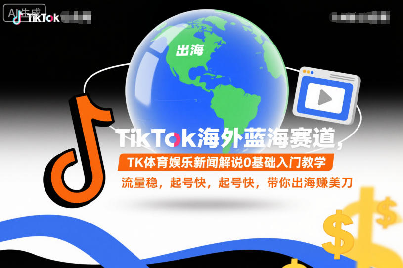 TikTok海外蓝海赛道，TK体育娱乐新闻解说0基础入门教学，流量稳，起号快，带你出海賺美刀-藏宝阁