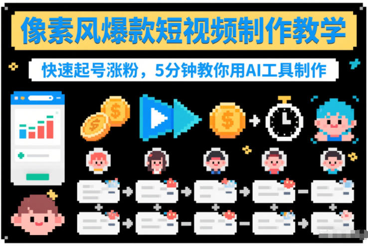 像素风爆款短视频制作教学，快速起号涨粉，5分钟教你用AI工具制作-藏宝阁