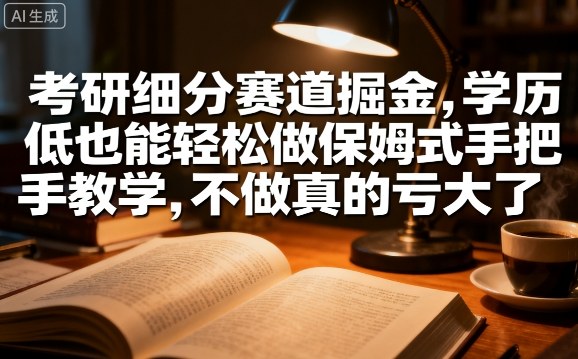 考研细分赛道掘金，日入1k+，学历低也能轻松做保姆式手把手教学，不做真的亏大了【揭秘】-藏宝阁