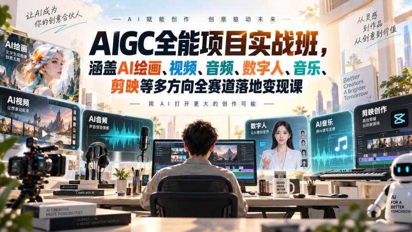 AIGC全能项目实战班，涵盖AI绘画、视频、音频、数字人、音乐、剪映等多方向全赛道落地变现课(更新)-藏宝阁
