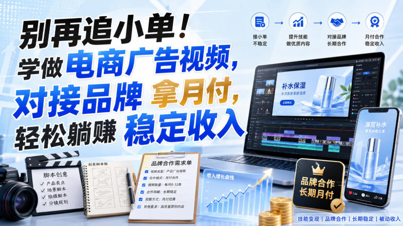 别再追小单！学做电商广告视频，对接品牌拿月付，轻松躺賺稳定收入【原创双语字幕】-藏宝阁