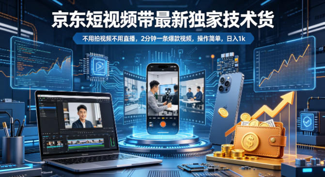 京东短视频带货最新独家技术，不用拍视频不用直播，2分钟一条爆款视频，操作简单，日入1k+【揭秘】-藏宝阁