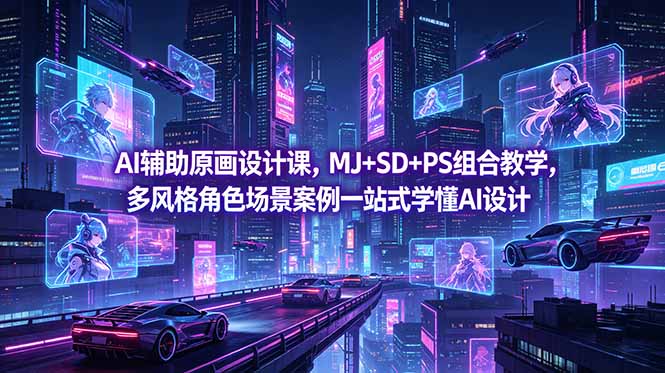 AI辅助原画设计课，MJ+SD+PS组合教学，多风格角色场景案例一站式学懂AI设计-藏宝阁