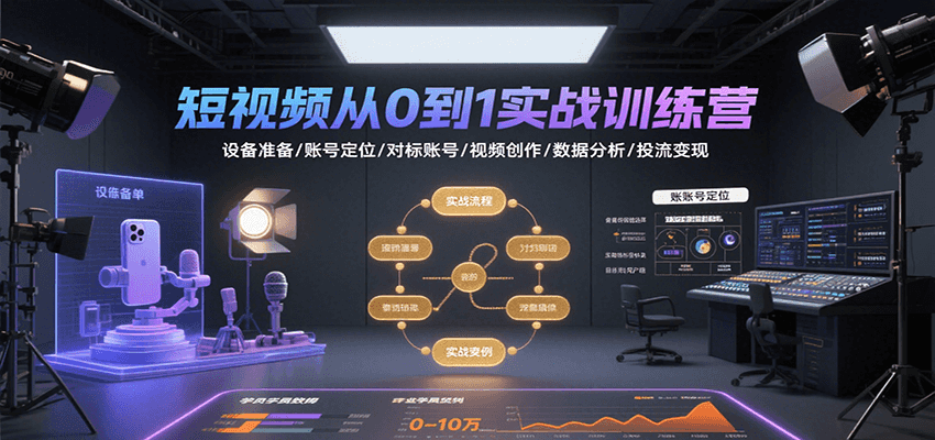短视频从0到1实战训练营：设备准备/账号定位/对标账号/视频创作/数据分析/投流变现-藏宝阁