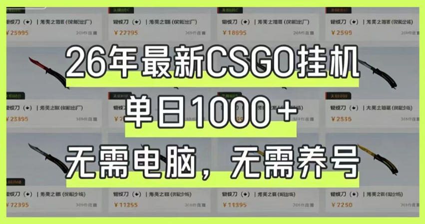 26年最新CSGO挂G系统，单日1000+，无需电脑，无需养号，0基础可上手【揭秘】-藏宝阁