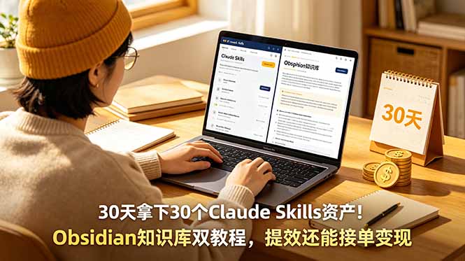 30天拿下30个Claude Skills资产！Obsidian知识库双教程，提效还能接单变现-藏宝阁