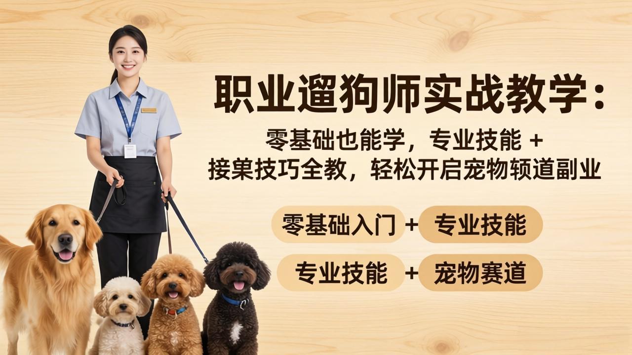 职业遛狗师实战教学：零基础也能学，专业技能 + 接单技巧全教，轻松开启宠物赛道副业-藏宝阁
