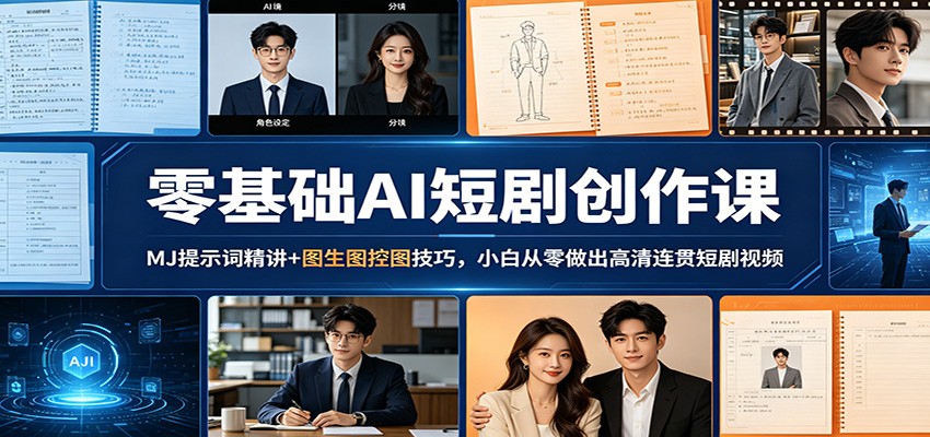 零基础AI短剧创作课：MJ提示词精讲+图生图控图技巧，小白从零做出高清连贯短剧视频-藏宝阁
