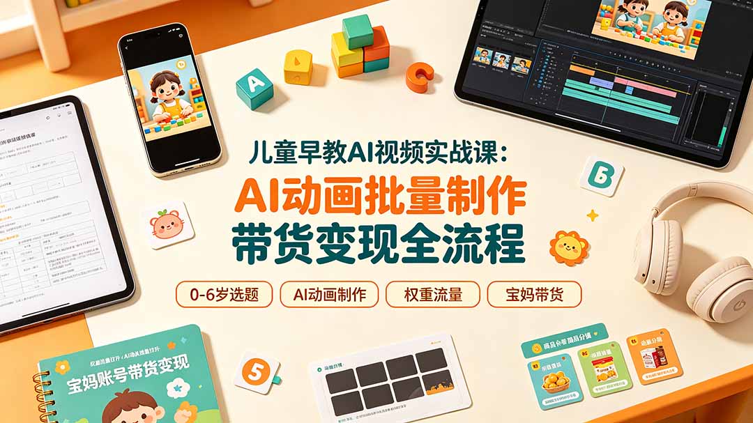 儿童早教AI视频实战课：0-6岁认知选题｜AI动画批量制作｜权重流量拉升｜宝妈账号带货变现全流程-藏宝阁