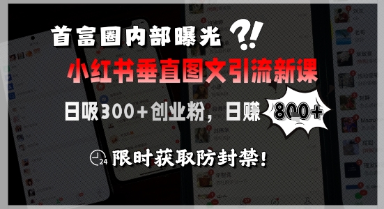 首富圈内部曝光小红书垂直图文引流新课，日吸300+创业粉，日入8张+，限时获取防封禁-藏宝阁