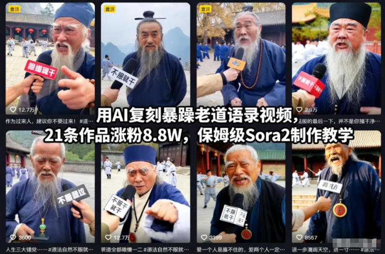 用AI复刻暴躁老道语录视频，21条作品涨粉8.8W，保姆级Sora2制作教学-藏宝阁