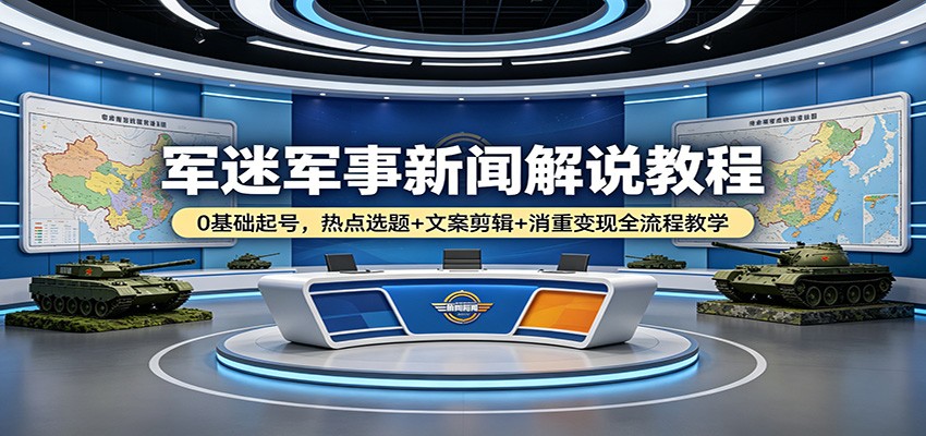 军迷军事新闻解说教程：0基础起号，热点选题+文案剪辑+消重变现全流程教学-藏宝阁