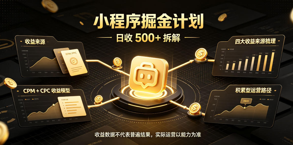 小程序推广计划，日收500+，腾讯官方打款，客户留存率高，收益长期稳定【揭秘】-藏宝阁