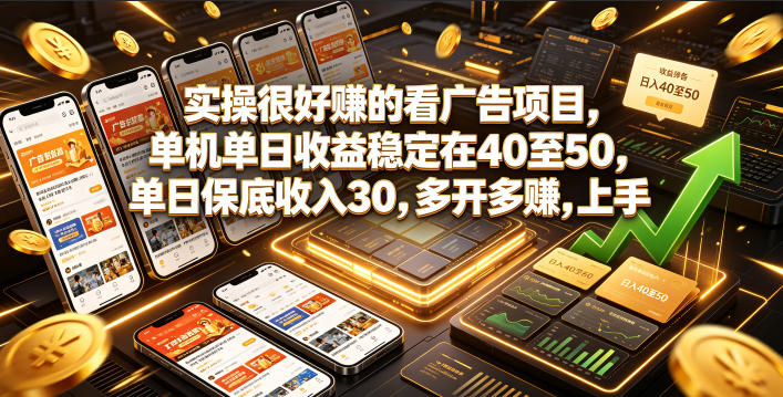 实操很好賺的看广告项目，单机单日收益稳定在40至50，单日保底收入30，多开多賺，上手就能变现【揭秘】-藏宝阁