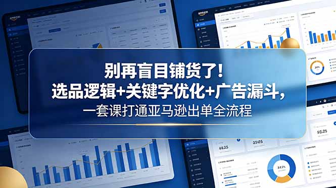 别再盲目铺货了！选品逻辑+关键字优化+广告漏斗，一套课打通亚马逊出单全流程-藏宝阁